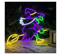 Insegna al Neon Insegna Luminosa Al Neon Con Scopa Volante, Dimmerabile, USB, Per Feste, Camera Da Letto, Grotta, Casa, Bar, Decorazioni Per Finestre, 36cmx30cm