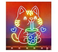 Insegna al neon Lampada d'atmosfera rilassante Boba Tea Cat Neon Sign con luminosità regolabile per negozio