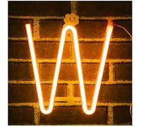 Insegna al neon, luce LED bianca calda con lettere dell'alfabeto, alimentata a batteria e USB, lettere sospese per camera da letto, bar, decorazioni per matrimoni e regali (W)