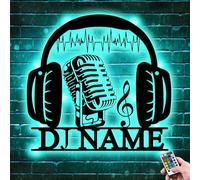 Insegna al neon per lettore DJ personalizzata, con nome personalizzato con cuffie DJ Disc in metallo, lampada estetica per videogiochi, insegna al neon DJ, decorazione per cuffie da studio per