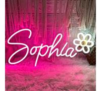 Insegna al neon personalizzata con fiori bianchi e ciglia, insegna luminosa al neon personalizzata per decorazione da parete, targa al neon a LED come regalo di compleanno per bambini, insegna illumin
