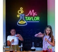 Insegna al neon personalizzata con nome insegnante di scienze, decorazione da parete per aule di scienze, decorazione per sala laboratorio, cartello con nome chimico, bicchiere di chimica