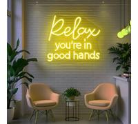 Insegna al neon Relax You're in Good Hands, Insegne a LED per salone spa, decorazione da parete per saloni di bellezza, decorazione per parrucchieri, cartello aziendale personalizzato