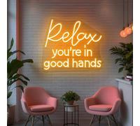 Insegna al neon Relax You're in Good Hands, Insegne a LED per salone spa, decorazione da parete per saloni di bellezza, decorazione per parrucchieri, cartello aziendale personalizzato