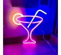 Insegna al neon rosa, luce LED a forma di bicchiere di vino, alimentata a batteria e USB, luce notturna per decorazione da parete, lampada da cocktail per club, ristorante, negozio