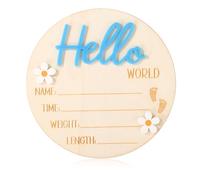 Insegna Annuncio Nascita, 13,5cm in Legno Insegna Hello World Neonato Personalizzato Benvenuto Cartello con Nome per Bambini e Bambine Accessori per Foto Ospedale Decorazione Cameretta (Blu)