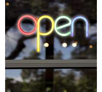 Insegna aperta al neon a LED, 17,8 x 35,1 cm, cartello aperto per affari, alimentato da USB o batteria 3-AA con interruttore on/off, luce notturna al neon a LED per feste, bar, ristoranti, negozi,