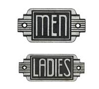 Insegna Art Decò Uomo e Donna WC Ghisa Targa Porta Parete Caffè Negozio Pub Bar