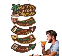 Insegna Benvenuto per Porta da Esterno - Appendi Porta Benvenuto Stile Tropicale in Legno | Segno in Legno Resistente per Giardino Ingresso Cortile Spiaggia Vacanza Villa Fattoria Barbeque