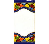 Insegna con numeri e lettere fatte di piastrelle di ceramica policroma, dipinte a mano con la tecnica "cuerda seca", nomi indirizzi e segnaletica. Testo personalizzabile. Disegno MOSAICO MINI 7,3 cm x 3,5 cm. (SPAZIO"BIANCO")