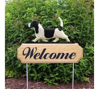 Insegna Da Esterno Benvenuto In Legno Basset Hound Nero/Bianco