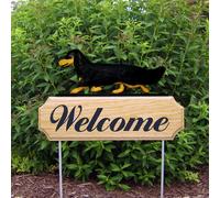 Insegna Da Esterno Benvenuto In Legno Per Bassotto Nero E Marrone A Pelo Lungo