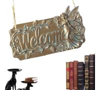 Insegna di Benvenuto | Decorazione Rustica in Resina con Folletti da Appendere 15 cm,per Porta d'Ingresso | per Cortile Patio Ingresso Feste Giardino Esterno Casa