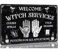 Insegna in metallo con scritta "Welcome Witch" per Halloween, servizi di streghe, maledizioni, incantesimi, divinazione, lettura della mano, decorazioni vintage per camera da letto, profezia, sala b