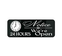 Insegna informativa in plastica acrilica con scritta "Open 24 Hours Sign Our Business Is Open", autoadesivo, per porta o parete, 22,9 x 7,6 cm, piastra di design in acrilico di alta qualità