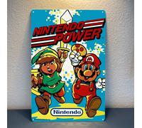 Insegna Latta Poster Metallo Videogioco Retro Super Mario Bros Nintendo Power...