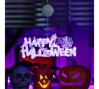 Insegna LED viola da appendere per Halloween, decorazione spettrale a batteria con ciondolo per interni ed esterni