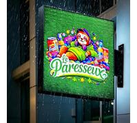 Insegna Luminosa a LED Bifacciale Personalizzata per Esterni - Insegna Pubblicitaria Illuminata, Segnaletica a LED per Esterni per Aziende, Saloni, Bar e Ristoranti, Insegna Luminosa con Logo (Piazza)