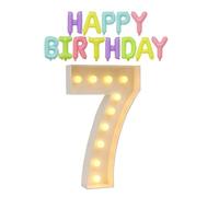 Insegna Luminosa Con Numeri For La Casa, 16° Compleanno, Lampade A LED Con Cifre Combinabili, Include Palloncini Decorativi Gratuiti, Decorazioni For Feste E Festival(Number 7,70cm/2.3ft)