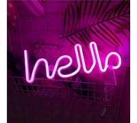 INSEGNA LUMINOSA NEON LED SIGN HELLO LIGHT PINK USB OR BATTERY 29.5 CM