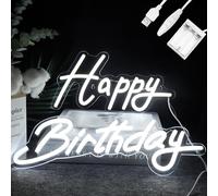 Insegna Neon Buon Compleanno 15,7 x 11,4 Pollici a Batteria, 2 Sezioni Luce Bianca Fredda, Insegna Neon Regolabile per Sfondo Buon Compleanno