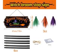 Insegna Parcheggio in Legno a Tema Strega e Set 3 Scope Streghe Distintive