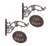 Relaxdays 2X Insegna Negozio, Cartello a Bandiera dal Design Antico, da Scrivere, a Braccio, Ghisa, Bar & attività, Marrone