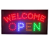 Insegna Tabella Reclame con Scritta Open Welcome per Negozio Vetrina 48x27x2,5 Lampeggia Parola Open. Mentre Welcome è a Luce Fissa