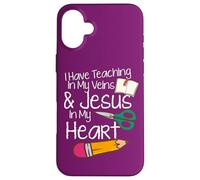 Insegnare nelle mie vene Gesù nel mio cuore insegnante di scuola domenicale Custodia per iPhone 16 Plus