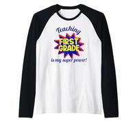 Insegnare Prima elementare è Il Mio Super Potere Divertente Insegnante Maglia con Maniche Raglan
