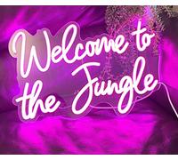 Insegne al neon a LED rosa con scritta "Welcome to the Jungle" per decorazione da parete, USB, per giardino, casa, portico, negozio, Natale, soggiorno, bar, decorazione (41 x 28 cm)