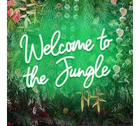 Insegne al neon a LED verdi con scritta "Welcome to the Jungle" per decorazione da parete, USB, per giardino, casa, portico, negozio, Natale, soggiorno, bar, decorazione (41 x 28 cm)