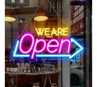 Insegne al neon a LED WE ARE Open, 40,6 x 19,25 cm, cartello aperto al neon ultra luminoso per negozi, bar, ristoranti, negozi, decorazione da parete (blu, rosa e arancione)