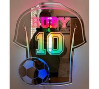 Insegne al neon personalizzate in jersey da calcio per decorazione da parete Nome personalizzato Numero di calcio Specchio LED Light Up Sign per camera da letto dei ragazzi Bar Uomo Decorazione della