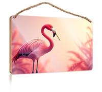 Insegne divertenti per uomo caverna un fenicottero rosa con un bastone nel becco cartello in legno cartello da cucina decorazione da parete autunno ufficio (15 x 28 cm)