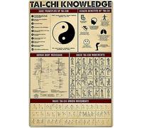 Insegne in metallo con informazioni sul Tai Chi, poster con guida allo studio del Tai Chi Kung Fu, targhe infografiche per la sala delle arti marziali retrò, collezione di ventilatori per la casa, de