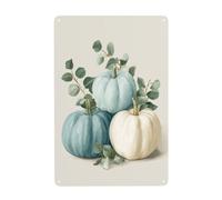 Insegne in metallo di eucalipto blu chiaro e bianco con zucche in latta decorazione artistica da parete per bagno toilette fattoria toilette cortile 20 x 30 cm