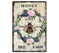 Insegne in metallo personalizzate Welcom Signs - Bee Sign Metal Tin Signs Outdoor Vintage Signs for Farmhouse Kitchen Regalo divertente per la decorazione della parete Graden Segni in alluminio Stampa