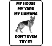 Insegne In Metallo Shepherd German My House My Humans Pet Dog Gate Fence Cute Targa Divertente Decorazioni Per Giardino Pub Camera Da Letto Negozi S