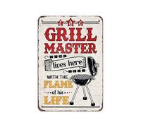 Insegne In Metallo The Grill Master Lives Here With The Flame Of His Life Cartello Appendere Artistica Per Giardino Esterno Garage Grotta S