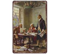 Insegne in metallo vintage - Benjamin Franklin, John Adams, Thomas Jefferson Draft the Declaration of Indipendence in 1776 Targa decorativa da parete 20,3 x 30,5 cm
