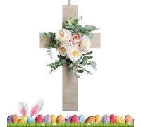 Insegne pasquali in legno - Corona floreale 3D di lunga durata, decorazione religiosa a croce | per casa interna ed esterna, fattoria, portico, giardino, recinzione, festa di inaugurazione della casa