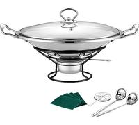 Inserire un set di piatti a sfregamento in acciaio inossidabile, buffet a grandezza naturale r alimentazione con cartuccia a combustibile regolabile e coperchio visibile, per le feste di ristorazione