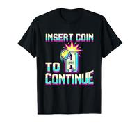 Insert Coin To Continue - Divertente Maglietta da Gioco Arcade Anni '80 Maglietta con Stampa Grafica Economica