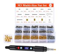 Inserti filettati - Kit di inserti riscaldanti M3, 360 inserti in ottone per stampa 3D e plastica, con saldatore digitale da 60 W, bulloni, dadi, rondelle e chiavi - soluzione di fissaggio completa