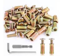 Inserti Filettati m8 x 25mm Boccole Acciaio Zincato Filettate e Viti a Testa Piatta per Legno con Chiavi a Brugole per Mobili Ferramenta (M8 X 25MM)