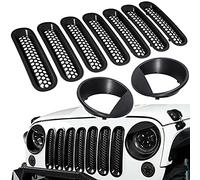 Inserti in rete per griglia anteriore con clip e copertura per fari Angry Bird, adatti per Jeep Wrangler JK JKU (nero opaco) 2007-2017