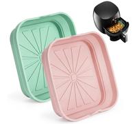 Inserti in Silicone per Friggitrice ad Aria, 2 Pezzi, Vassoi Quadrati Riutilizzabili con Manici, Teglia per Friggitrice ad Aria, Lavabili in Lavastoviglie (Rosa, Ciano)
