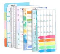 Inserti per agenda A6 1 set di inserti per raccoglitore A6 a 6 fori Kit completo di sostituzione del raccoglitore di budget con piano mensile settimanale, pagina finanziaria, divisore di carta, borsa