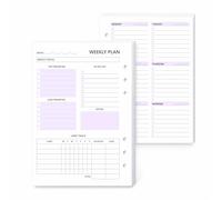 Inserti per agenda settimanale A5, carta spessa 100 g/m², perforatrice a 6 fori, ricarica settimanale non datata, tracker abitudini e lista delle cose da fare